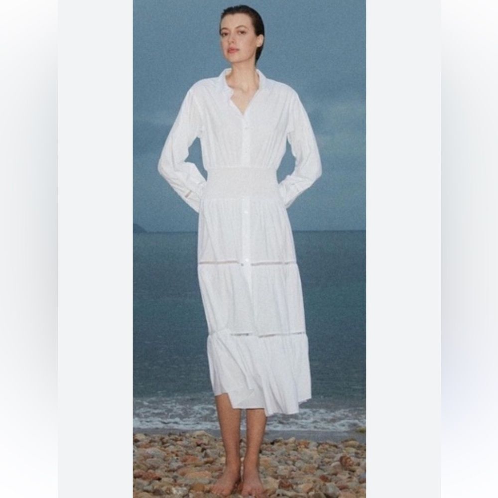 black $250 Thakoon Smocked Waist Maxi Dress With Ladder Trim In BLACK